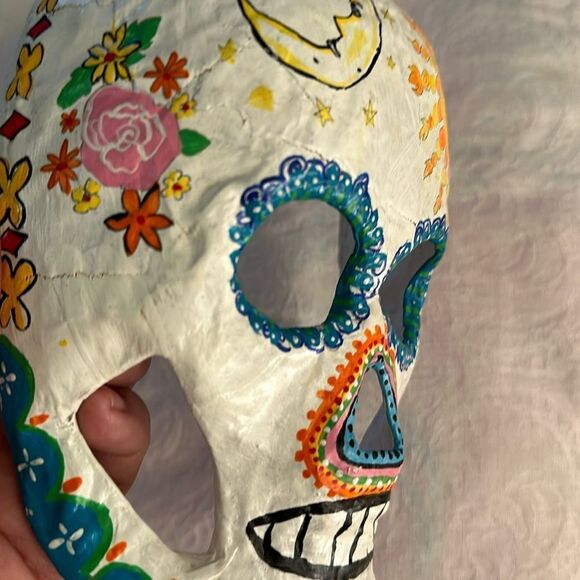 Art Mask Hand Crafted Painted Sugar Skull Skeleton Unique Paper Mache - Picture 6 of 8